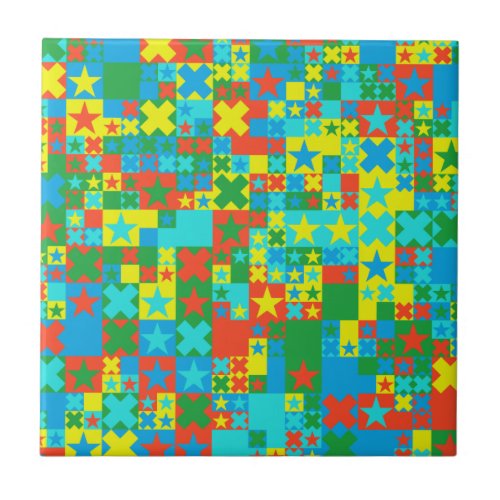 Colored stars and crosses ceramic tile