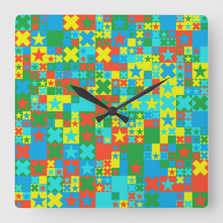 Colored stars and crosses square wall clock