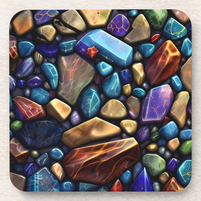 Colored Stone Mosaic Pattern Beverage Coaster (Front)