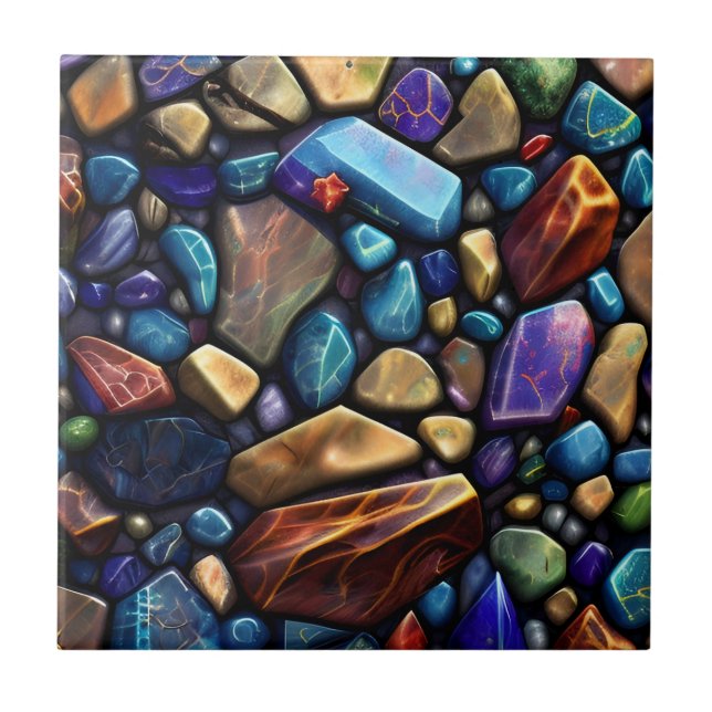 Colored Stone Mosaic Pattern Ceramic Tile (Front)