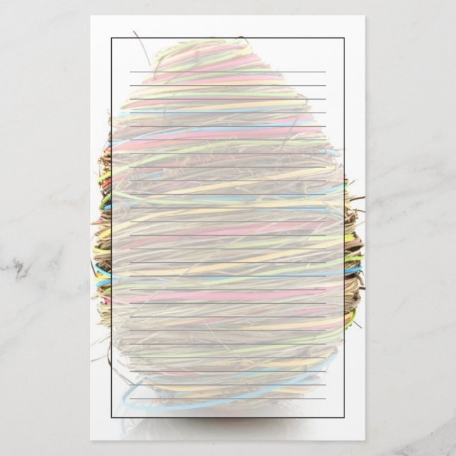 Colored Straw Easter Eggs Over White Stationery (Front)