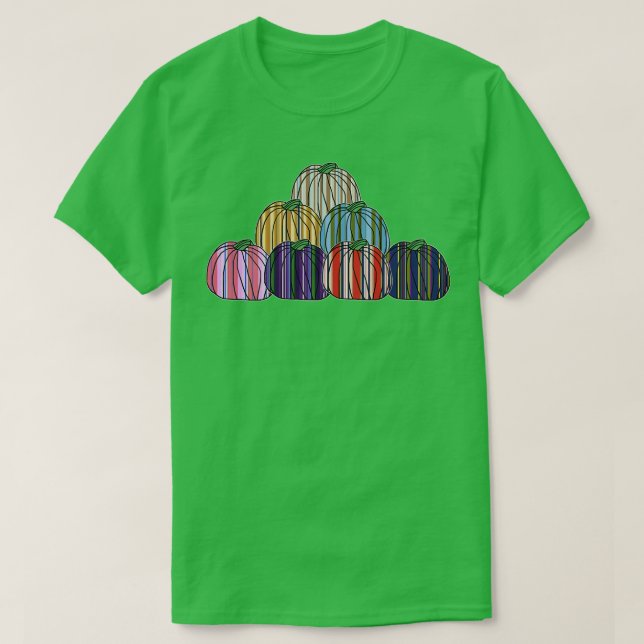 Colored Stripes Pumpkin Pile T-Shirt (Design Front)