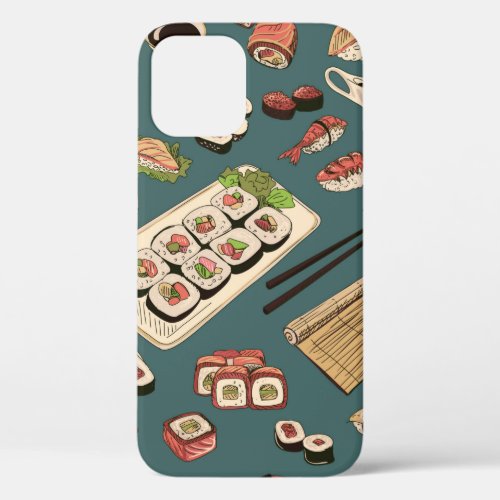 Colored Sushi and rolls seamless patternexcellent iPhone 12 Case