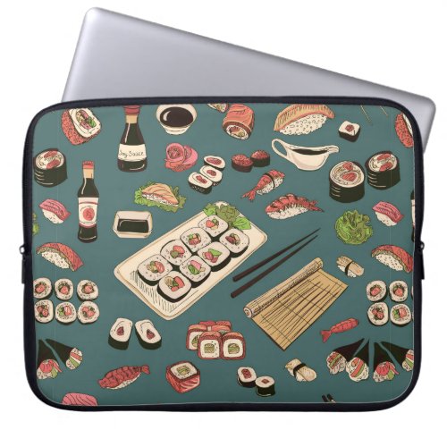 Colored Sushi and rolls seamless patternexcellent Laptop Sleeve