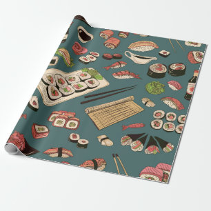 Colored Sushi and rolls seamless pattern,excellent Wrapping Paper