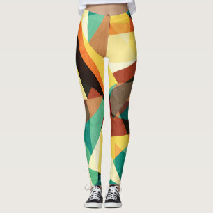 Colored Triangle Wood Effect Texture Leggings