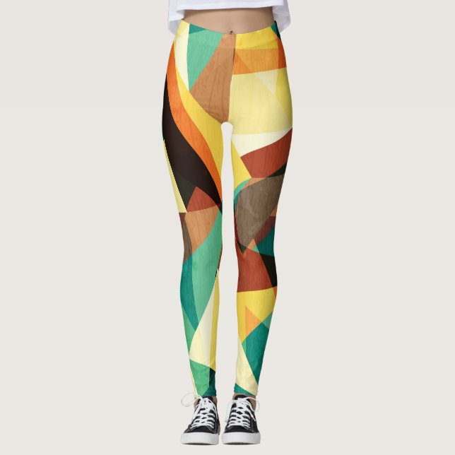 Colored Triangle Wood Effect Texture Leggings (Front)