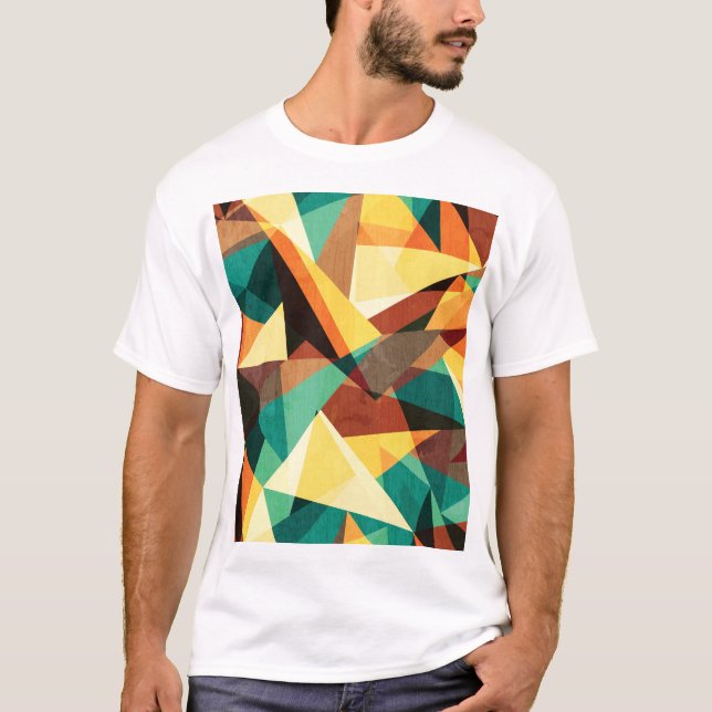 Colored Triangle Wood Effect Texture T-Shirt (Front)