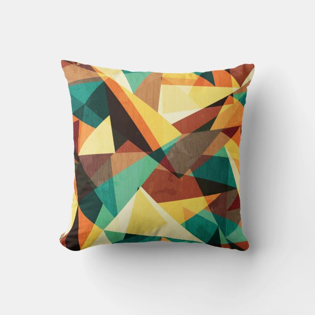 Colored Triangle Wood Effect Texture Throw Pillow (Front)