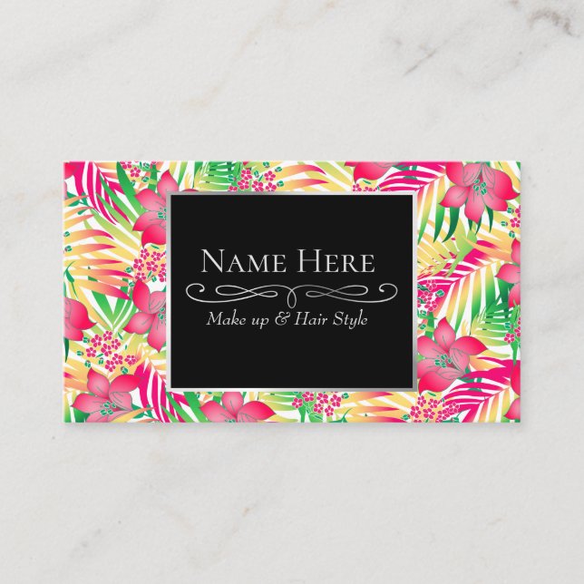 Colored tropical flowers business card (Front)
