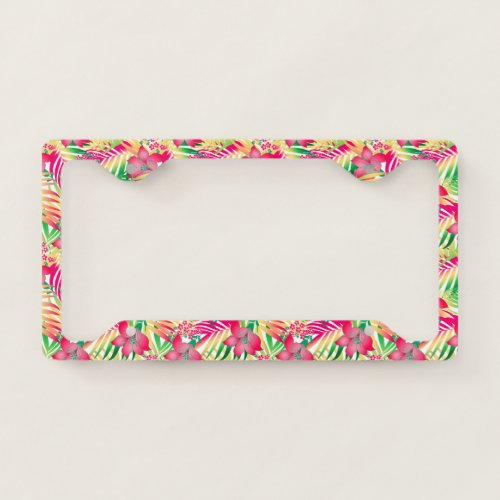 Colored tropical flowers license plate frame