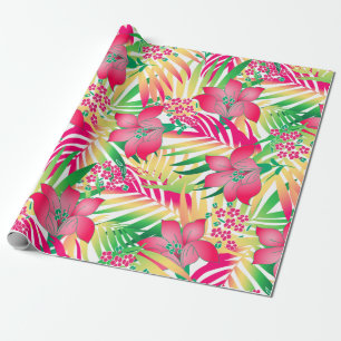 Colored tropical flowers wrapping paper