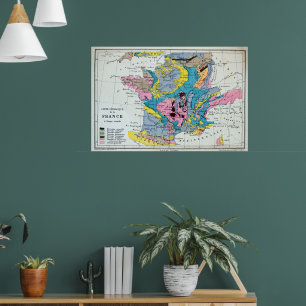 Colored Vintage Geographical Map Of France, 1863 Poster