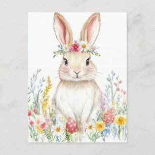Colored watercolor Oster Postcard with Easter Bunn