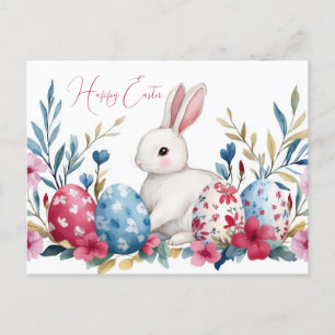 Colored watercolor Oster Postcard with Easter Bunn