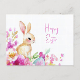 Colored watercolor Oster Postcard with Easter Bunn