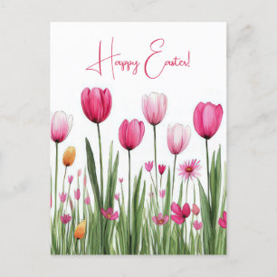 Colored watercolor Oster postcard with tulips