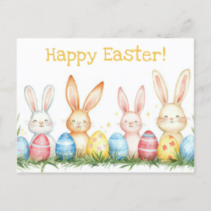 Colored watercolor Postcard with Easter Bunny