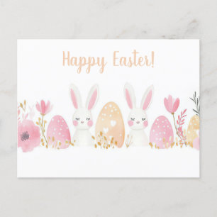 Colored watercolor Postcard with Easter Bunny