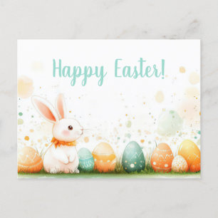 Colored watercolor Postcard with Easter Bunny