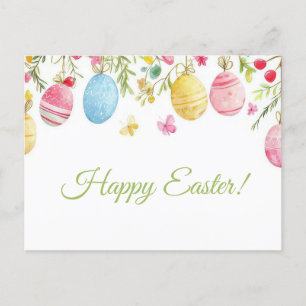 Colored watercolor Postcard with Easter Bunny
