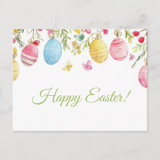 Colored watercolor Postcard with Easter Bunny (Front)