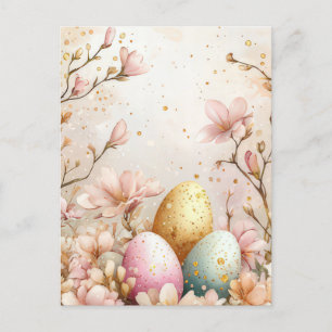 Colored watercolor postcard with Easter eggs