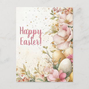 Colored watercolor postcard with Easter eggs
