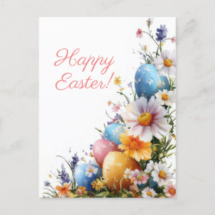Colored watercolor postcard with Easter eggs