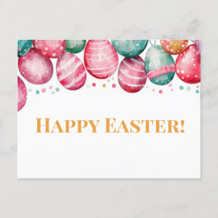 Colored watercolor postcard with Easter eggs