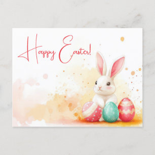 Colored watercolor postcard with Easter eggs