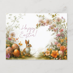 Colored watercolor postcard with Easter eggs