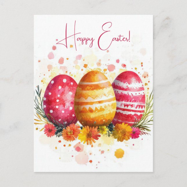 Colored watercolor postcard with Easter eggs (Front)
