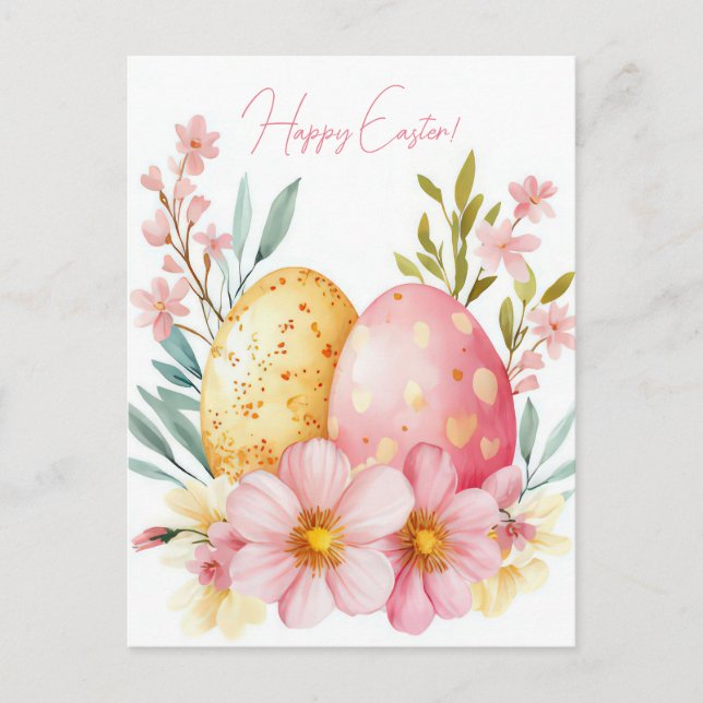 Colored watercolor postcard with Easter eggs (Front)