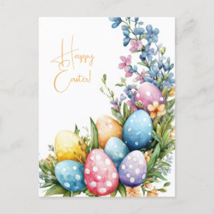 Colored watercolor postcard with Easter eggs