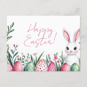 Colored watercolor postcard with Easter eggs