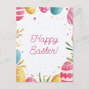 Colored watercolor postcard with Easter eggs