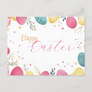 Colored watercolor postcard with Easter eggs