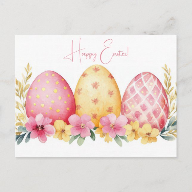 Colored watercolor postcard with Easter eggs (Front)