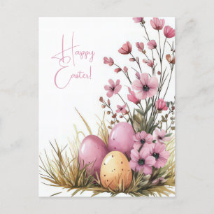 Colored watercolor postcard with Easter eggs
