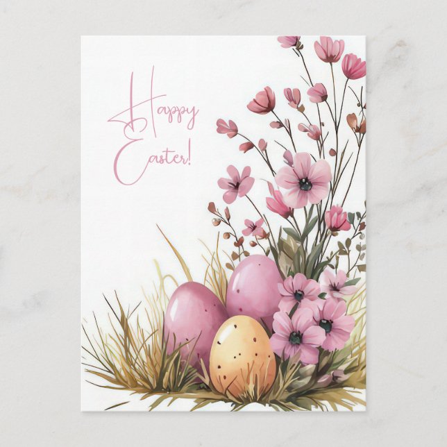Colored watercolor postcard with Easter eggs (Front)