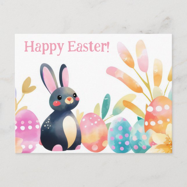 Colored watercolor postcard with Easter eggs (Front)