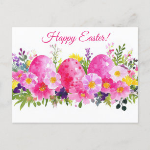 Colored watercolor postcard with Easter eggs