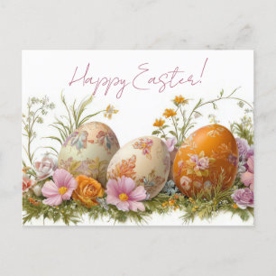Colored watercolor postcard with Easter eggs