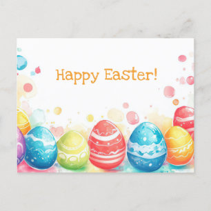 Colored watercolor postcard with Easter eggs