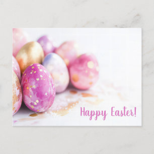 Colored watercolor postcard with Easter eggs