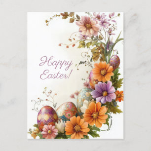 Colored watercolor postcard with Easter eggs