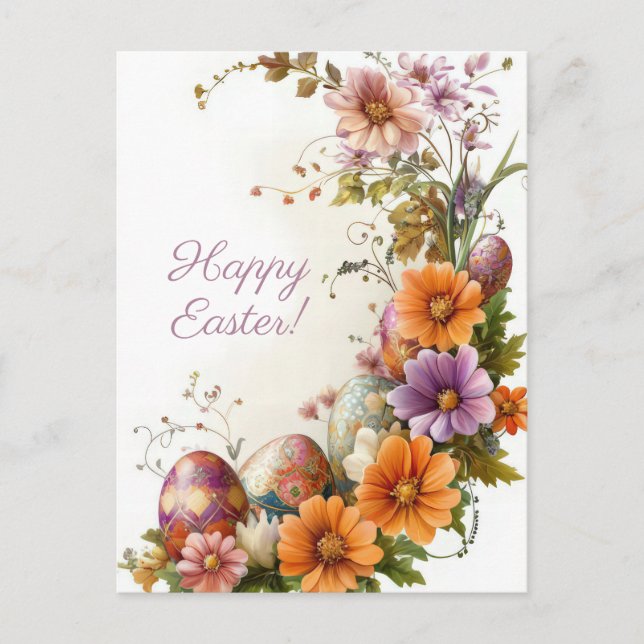 Colored watercolor postcard with Easter eggs (Front)