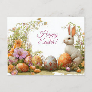 Colored watercolor postcard with Easter eggs