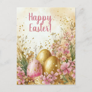Colored watercolor postcard with Easter eggs